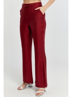 Bordo Keten İspanyol Paça Dokuma Pantolon