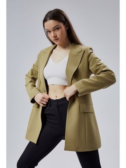Kruvaze Uzun Blazer Açık Haki Ceket
