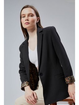 Kruvaze Yaka Kolu Katlama Detaylı Regular Vatkalı Blazer Siyah Ceket