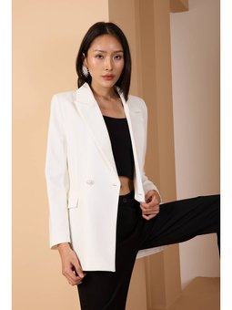 Oversize Dokuma Blazer Beyaz Ceket