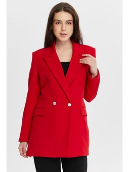 Oversize Dokuma Blazer Kırmızı Ceket