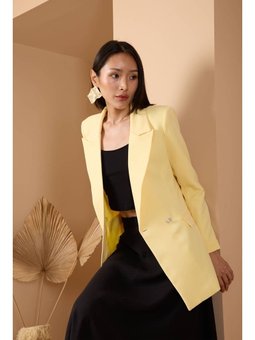 Oversize Dokuma Blazer Sarı Ceket