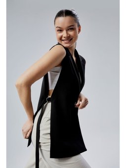 Regular Astarlı Dokuma Siyah Yelek