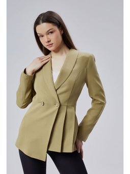 Regular Fit Pile Detaylı Blazer Haki Ceket