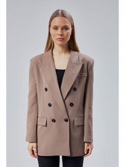 Rengi Oversize Kruvaze Yaka Astarlı Blazer Ceket Toprak