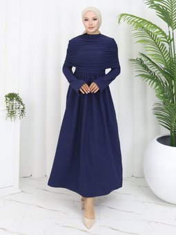 Şallı Lacivert Elbise