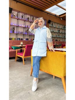 Ahenk Kapitone Cepli Kolsuz Buz Mavisi Yelek