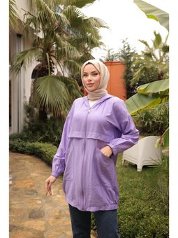 Fermuarlı Cepli Lastikli Kısa Şık Spor Lila Kap 46)