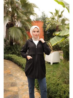 Fermuarlı Cepli Lastikli Kısa Şık Spor Siyah Kap 46)