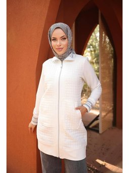 Fermuarlı Yandan Cepli Kapitone Krem Kap 46)