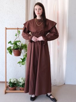 Acı Geniş Yaka Aci Kahve Elbise