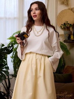 Keten Tek Düğmeli Sarı Etek