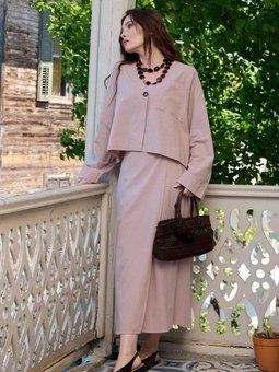 Organik Keten Tek Cepli Gül Kurusu Ceket