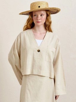 Organik Keten Tek Cepli Krem Ceket