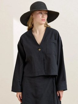 Organik Keten Tek Cepli Siyah Ceket