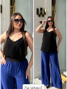 Büyük Beden Bel Kısmı Lastikli Pantolon Saks