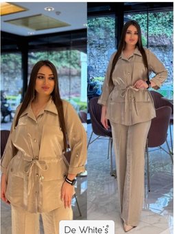 Büyük Beden Beli Lastik Detaylı Pantolon Bej