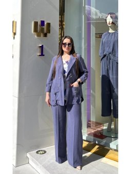 Büyük Beden Beli Lastik Dökümlü Detaylı Pantolon İndigo