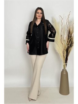 Büyük Beden Beli Lastk Detaylı Ve Çift Cepli Pantolon Bej