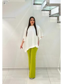 Büyük Beden Beli Lastk Detaylı Ve Çift Cepli Pantolon Fıstık