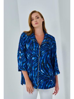 Büyük Beden Empirme Baskılı Ve Kollar Aksesuar Detaylı Mavi Ceket