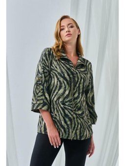 Büyük Beden Empirme Baskılı Ve Kollar Aksesuar Detaylı Yeşil Ceket