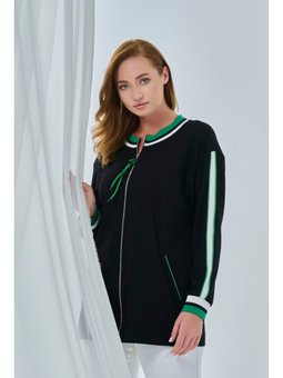 Büyük Beden Fermuar Ve Yaka Şerit Detaylı Yeşil Ceket