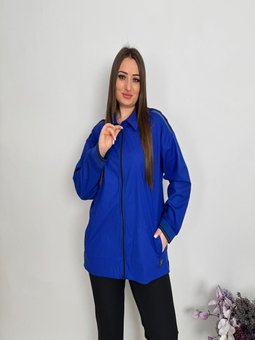 Büyük Beden Fermuarlı Ve Omuzları Aksesuarlı Mavi Ceket