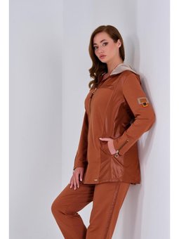 Büyük Beden Kapşonlu Fermuar Detaylı Ceket Karamel