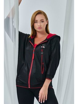 Büyük Beden Kapşonlu Spor Siyah Ceket