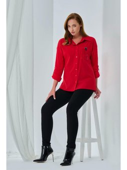 Büyük Beden Kollar Katlama Detaylı Kırmızı Gömlek