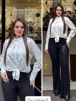 Büyük Beden Pul Payet Abiye Siyah Pantolon