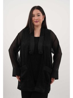 Büyük Beden Şal Yaka İşleme Detaylı Siyah Ceket