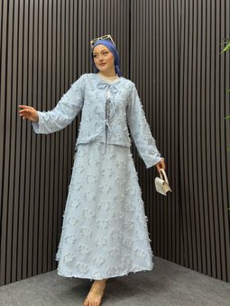 Mavi Duru Ponpon Etekli İkili Takım