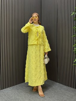 Sarı Duru Ponpon Etekli İkili Takım