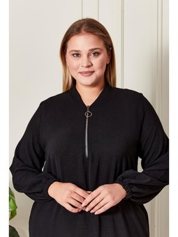 Büyük Beden Ayrobin Kumaş Siyah Tunik