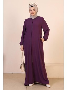 Kadin Buyuk Beden Ayrobin Fermuarlı Ve Boydan Uzun Mürdüm