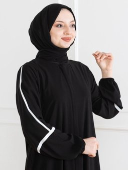 Keten Beyaz Şeritli Siyah Ferace