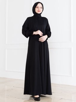 Sekiz Lastik Kol Design Dubai İpeği Siyah Ferace