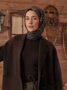 Aura Desen Pamuk İpek Acı Kahve Eşarp