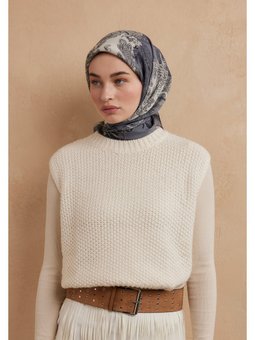Darıa Desen Pamuk İpek Tozlu Mavi Eşarp