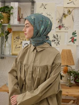 Delıa Desen Pamuk İpek Eşarp Deniz Yeşil Eşarpi