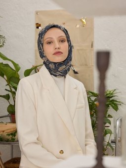Elora Desen Pamuk İpek Antrasit Eşarp