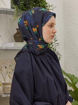 Ezra Desen Pamuk İpek Lacivert Eşarp