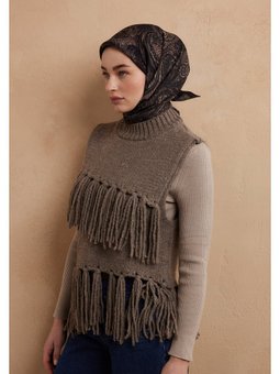 Florıan Desen Pamuk İpek Eşarp Kakao