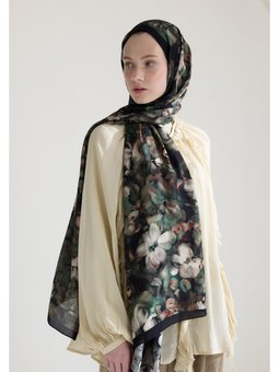 Hıbıscus Beauty Floş Viskon Vıntage Yeşil Şal