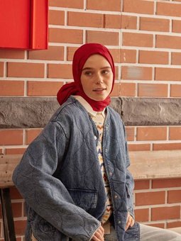 Kazayağı Jakarlı Kırmızı Şal