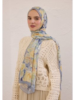 Pure Flora Desen Rami Soft Mavi Şal