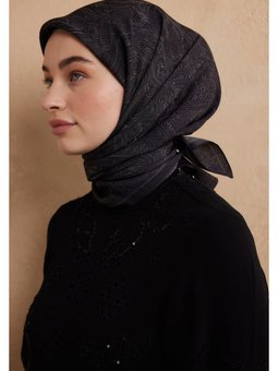 Reına Desen Pamuk İpek Siyah Eşarp