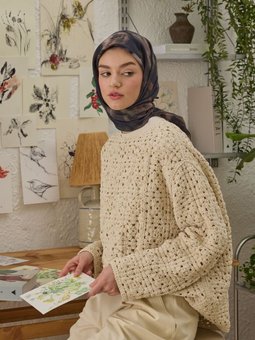 Rosalıe Desen Pamuk İpek Lacivert Eşarp